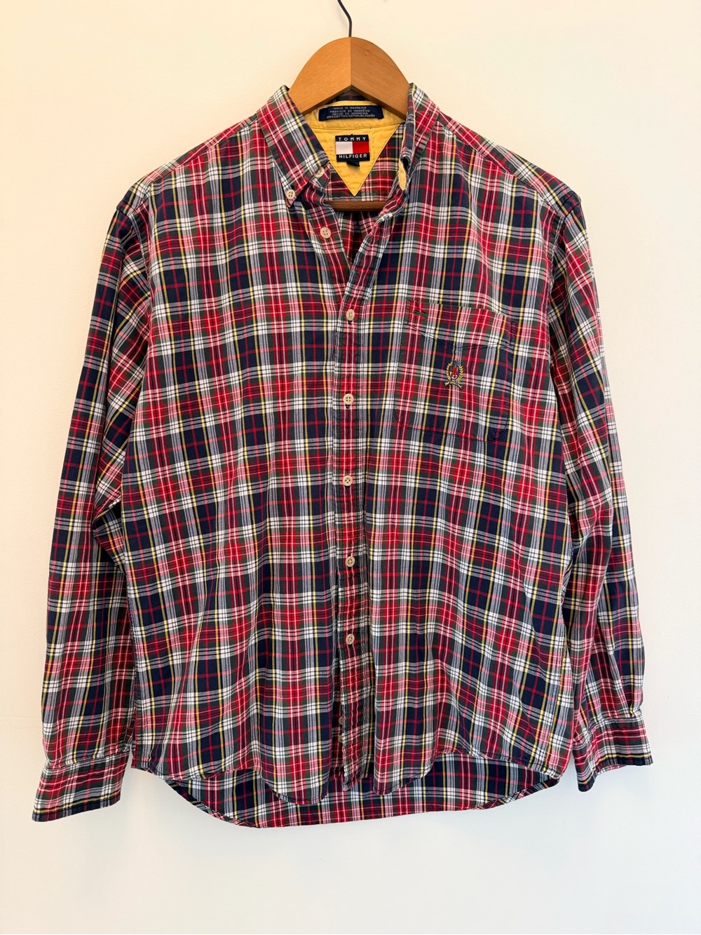 Tommy Hilfiger Red & Navy Plaid Cotton Button-Down Shirt